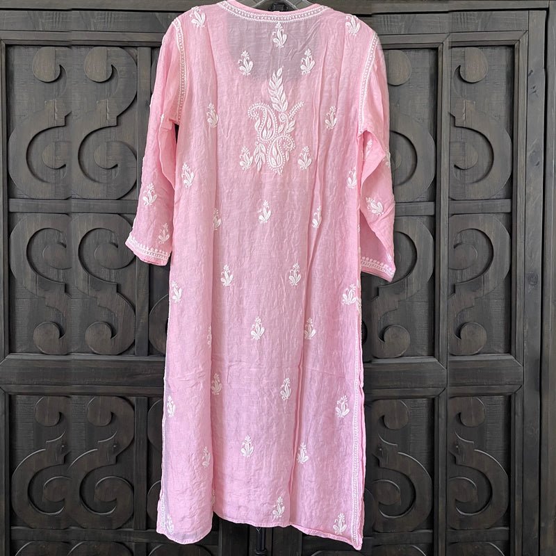 Buy Light Pink Lucknowi Kurta Embroidered at PinkPhulkari California