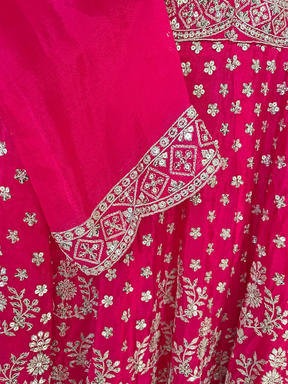 Women's Rani Pink Chinon Silk Punjabi Sharara Garara Bridal Salwar Suit at PinkPhulkari California