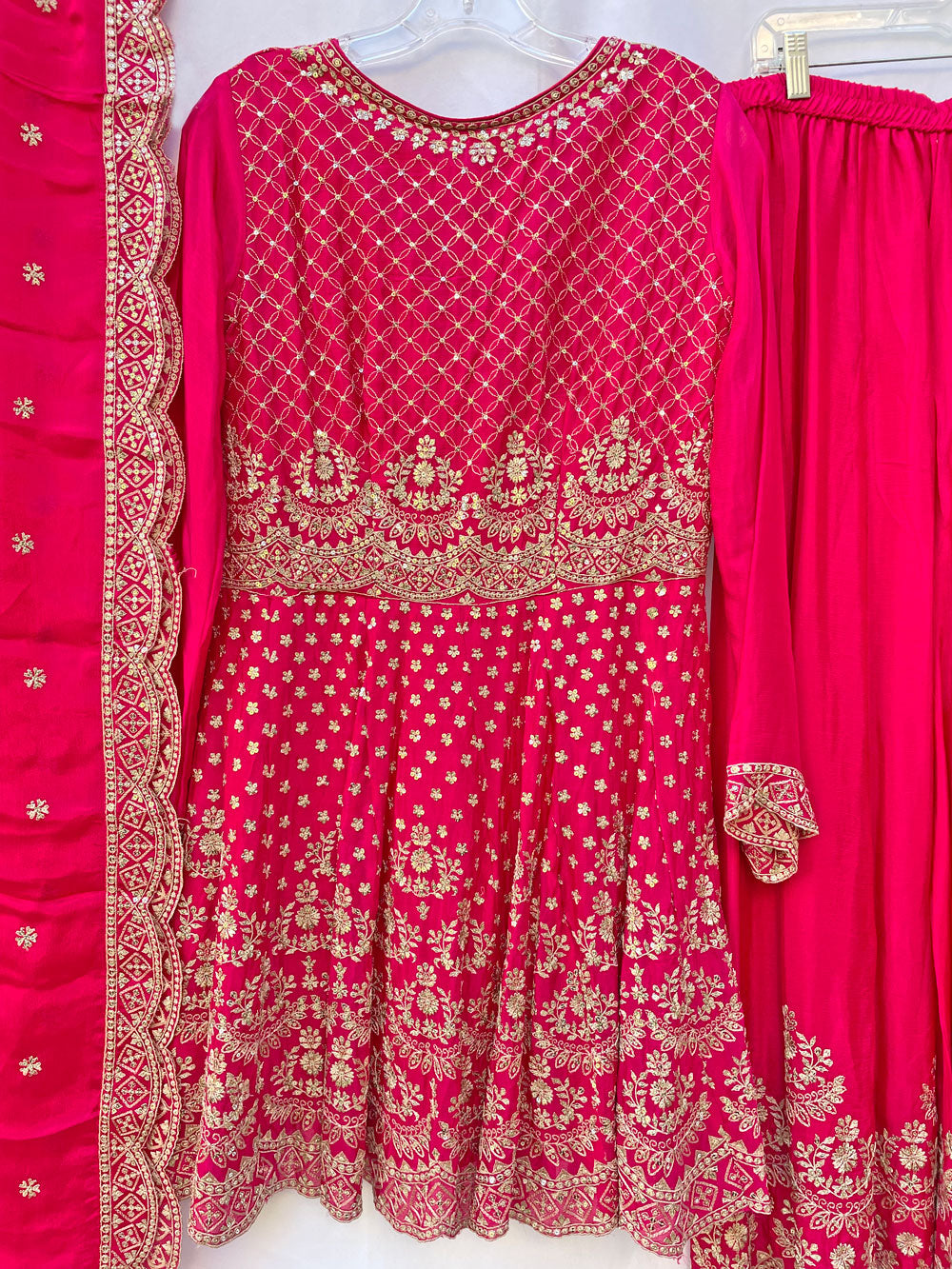 Women's Rani Pink Chinon Silk Punjabi Sharara Garara Bridal Salwar Suit at PinkPhulkari California