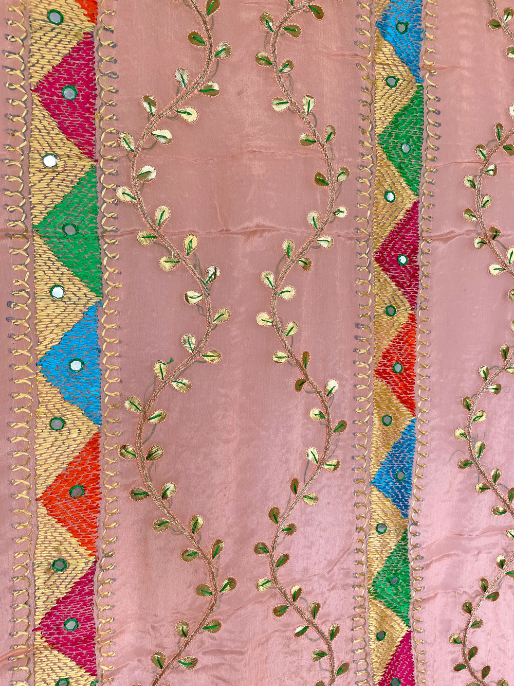 Women's Pink Chinon Silk Gotta Patti Hand Embroidered Phulkari Dupatta at PinkPhulkari California