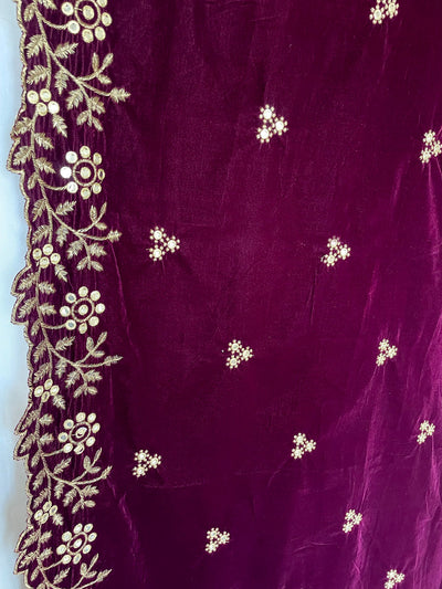 Purple Embroidered Velvet Shawl at PinkPhulkari CaliforniaPurple Embroidered Velvet Shawl at PinkPhulkari California