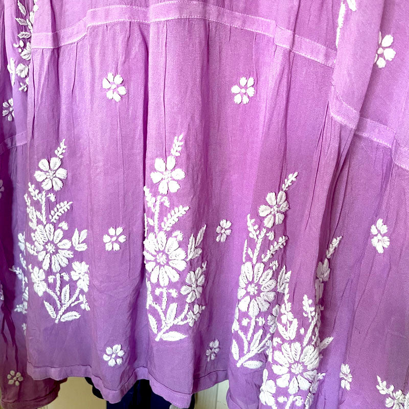Women's Plum Muslin Silk Lucknowi Chikankari Ladies Gown Long Dress at PinkPhulkari California