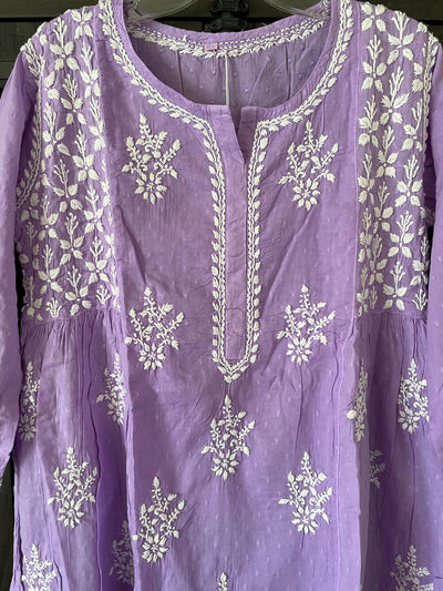 Women's Violet Color Pure Cotton Kurti Lucknowi Hand Embroidered Top at PinkPhulkari CaliforniaWomen's Violet Color Pure Cotton Kurti Lucknowi Hand Embroidered Top at PinkPhulkari California