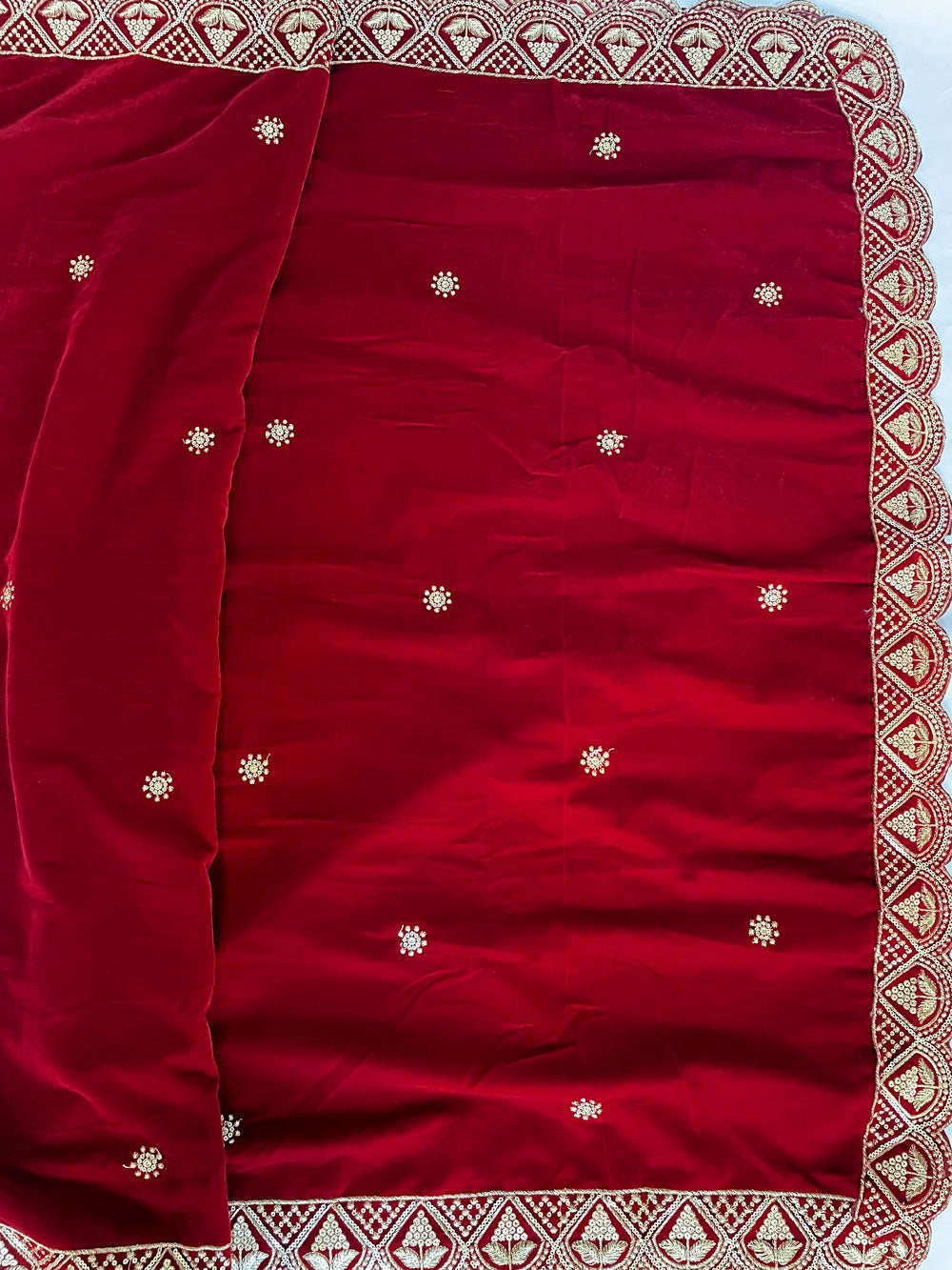 Women's Red Embroidered Velvet Shawl at PinkPhulkari California