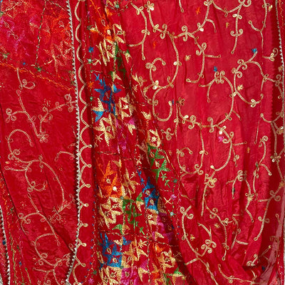Red Chinon Silk Phulkari Dupatta Crimson at PinkPhulkari CaliforniaRed Chinon Silk Phulkari Dupatta Crimson at PinkPhulkari California
