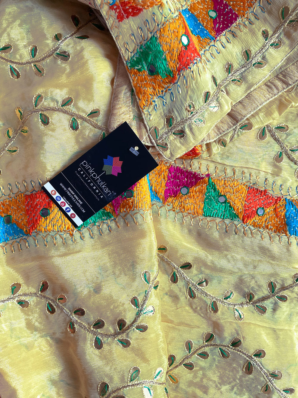 Women's Pure Chinon Silk Gotta Patti Hand Embroidered Traditional Phulkari Dupatta TD1 at PinkPhulkari California