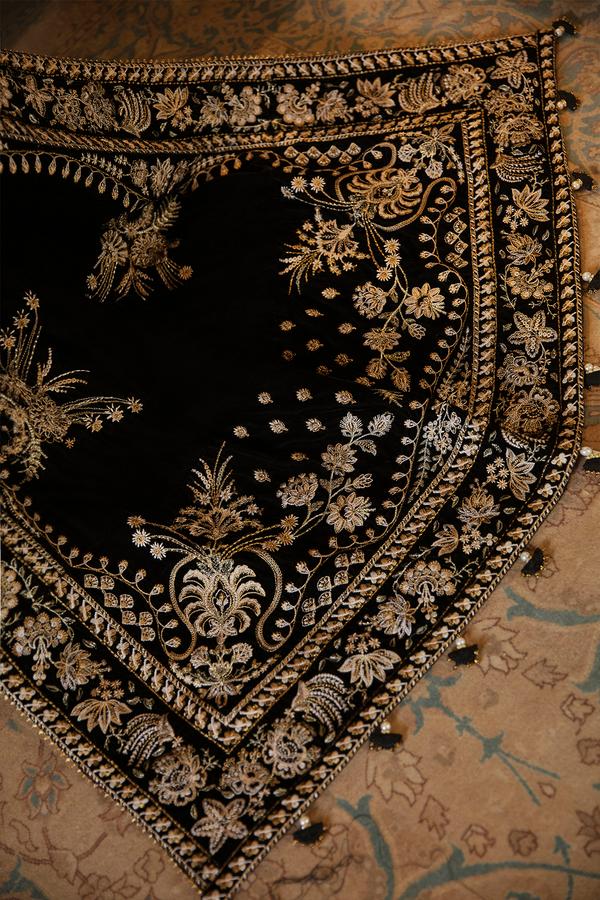 Women's Black Pakistani Designer Embroidered Velvet Shawl at PinkPhulkari California
