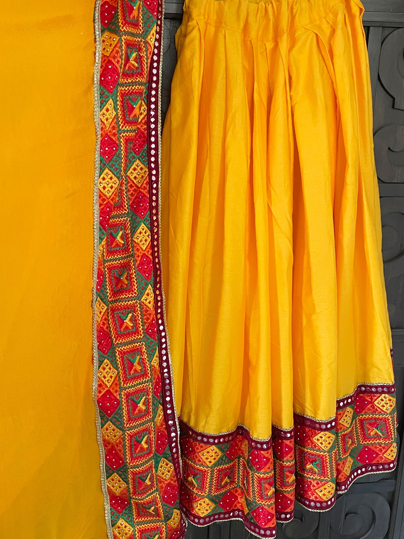 Women's Yellow Phulkari Lehenga Ghagra With Dupatta(2pc) at PinkPhulkari California